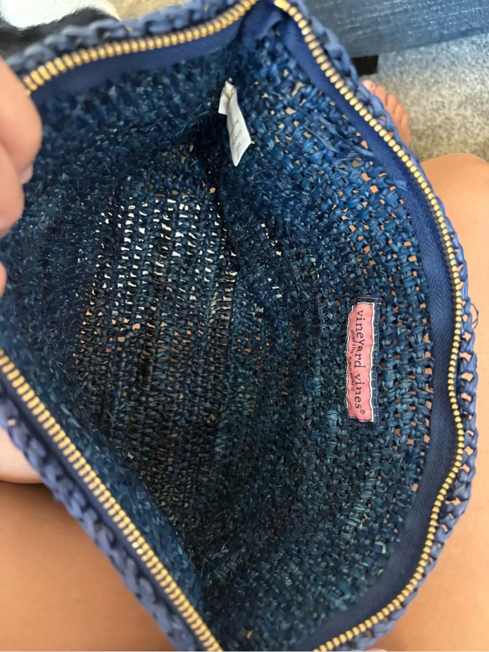 Vineyard Vines Navy Woven Straw Clutch